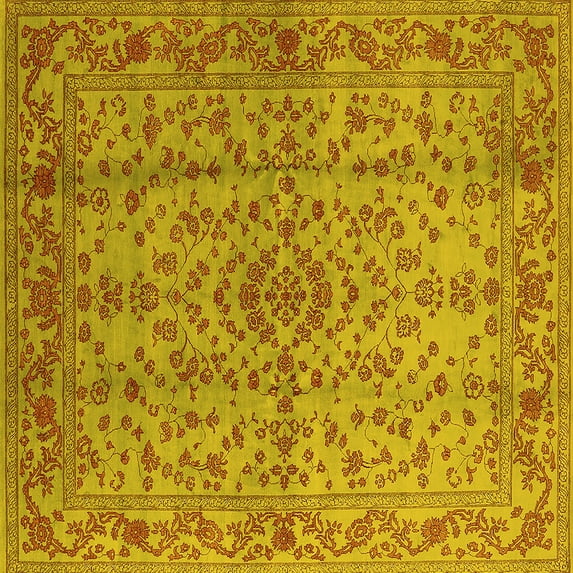 Ahgly Company Machine Washable Indoor Square Oriental Yellow Industrial Area Rugs, 3' Square