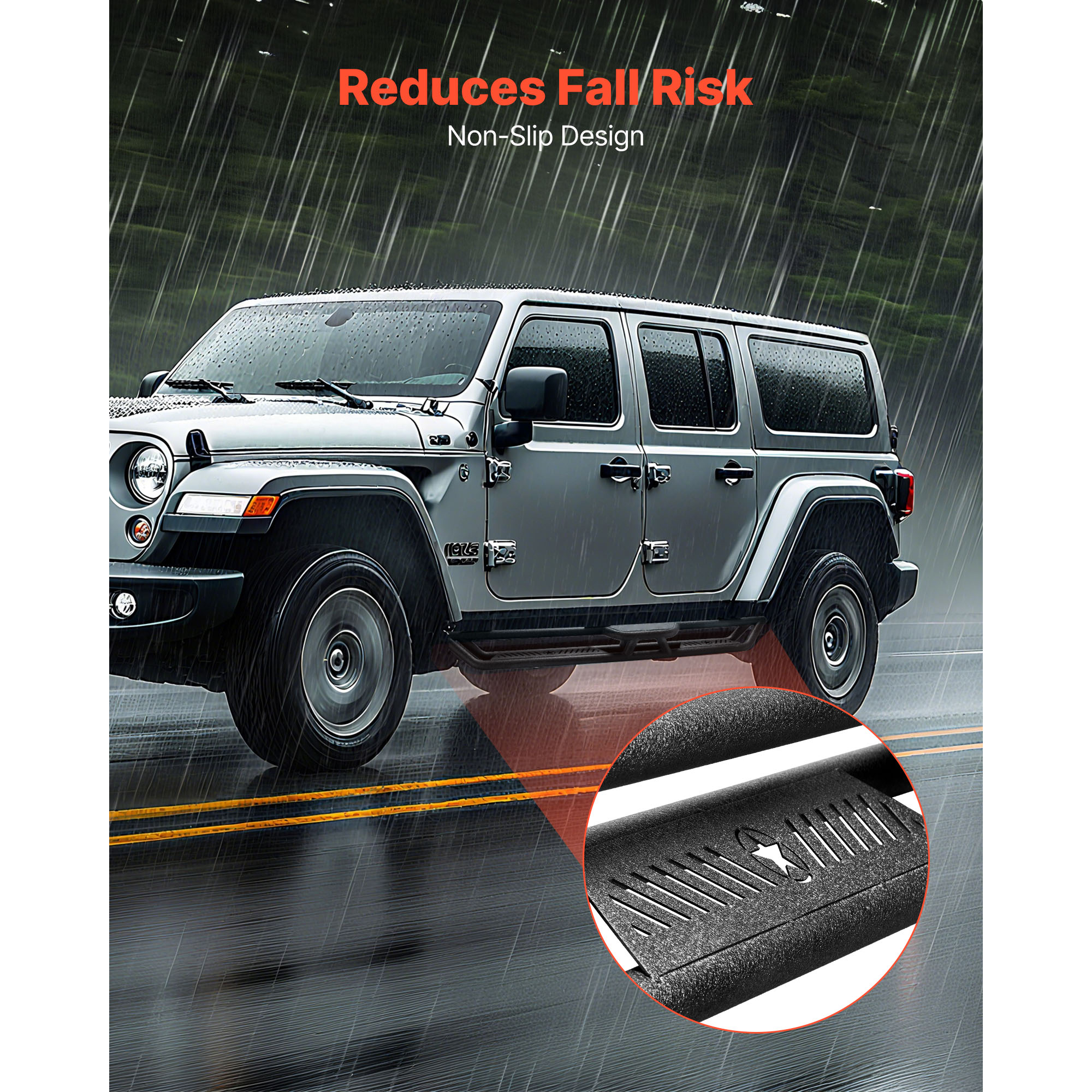 KFFKFF 6-Inch Side Steps for 2007-2018 Jeep Wrangler JK 4-Door, Black Carbon Steel Nerf Bars with 550 lbs Capacity, Non-Slip Hollow Design and Corrosion-Resistant Coating