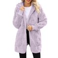 thumbnail image 2 of Womens Fleece Zip Up Jacket with Pockets Oversized Long Hoodie Fuzzy Long Sleeves Jackets Warm Teddy Coat Light Purple L, 2 of 9