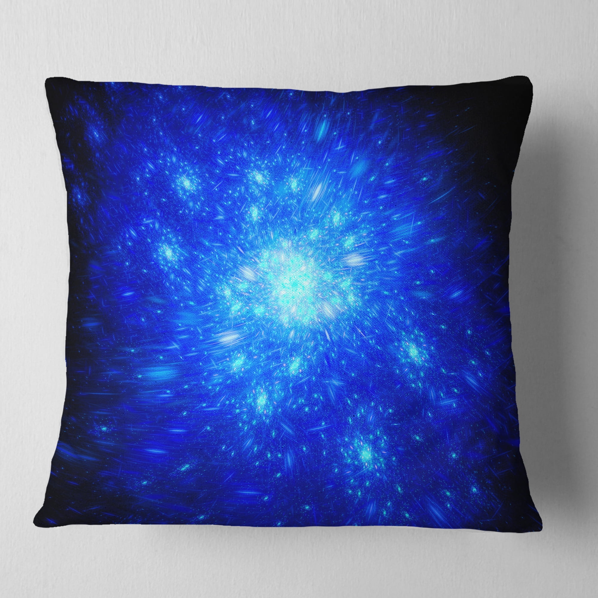 Designart Blue Fireworks on Black - Abstract Throw Pillow - 18x18