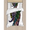 thumbnail image 3 of Batik Queen Size Duvet Cover Set, Digital Big Elephant Figure with Floral Lines and Tribal Shapes Wild Life Theme Image, Decorative 3 Piece Bedding Set with 2 Pillow Shams, Multicolor, by Ambesonne, 3 of 3