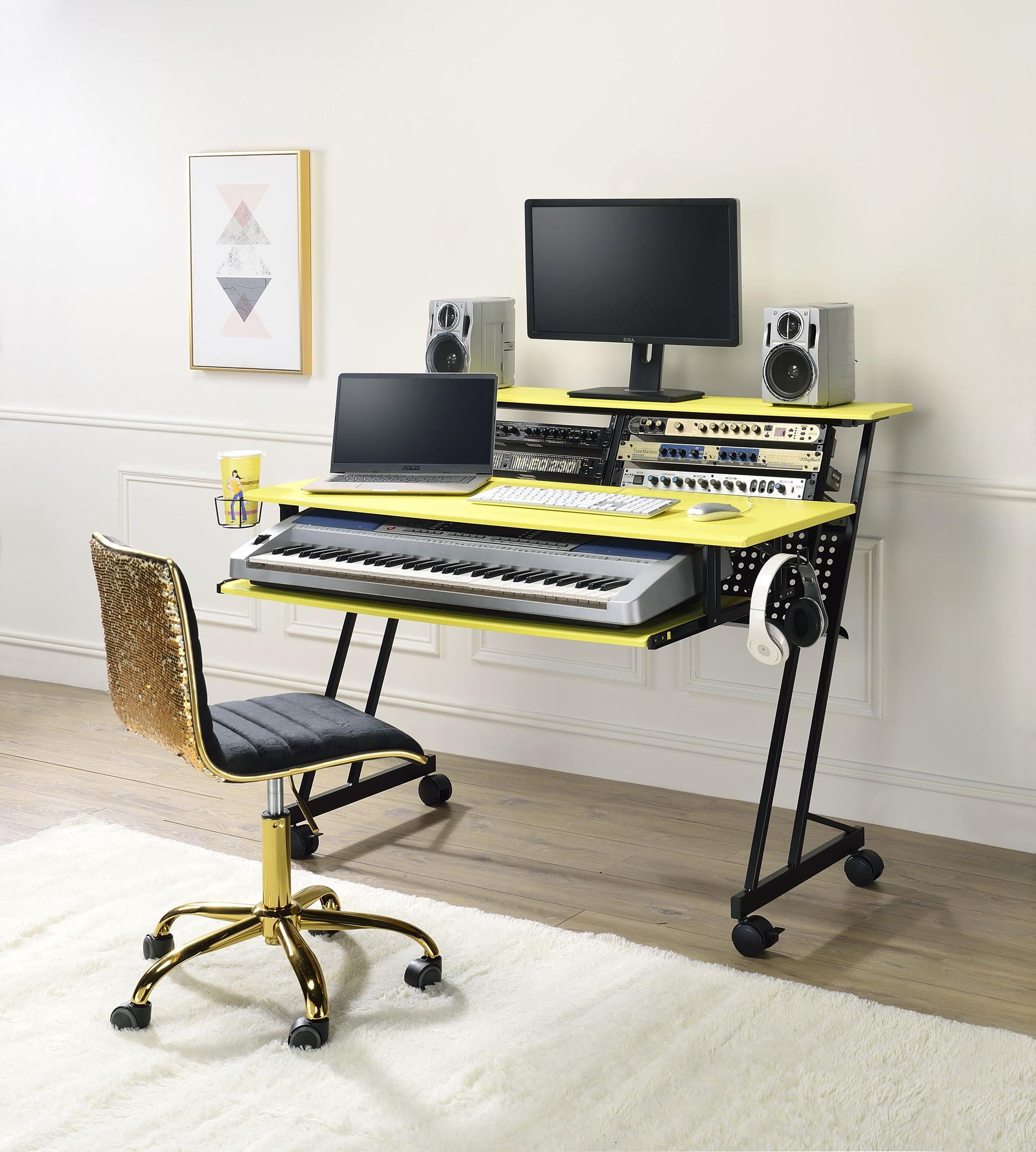 Studio 53'' Yellow Wood Desk with Cup Holder & Keyboard Tray