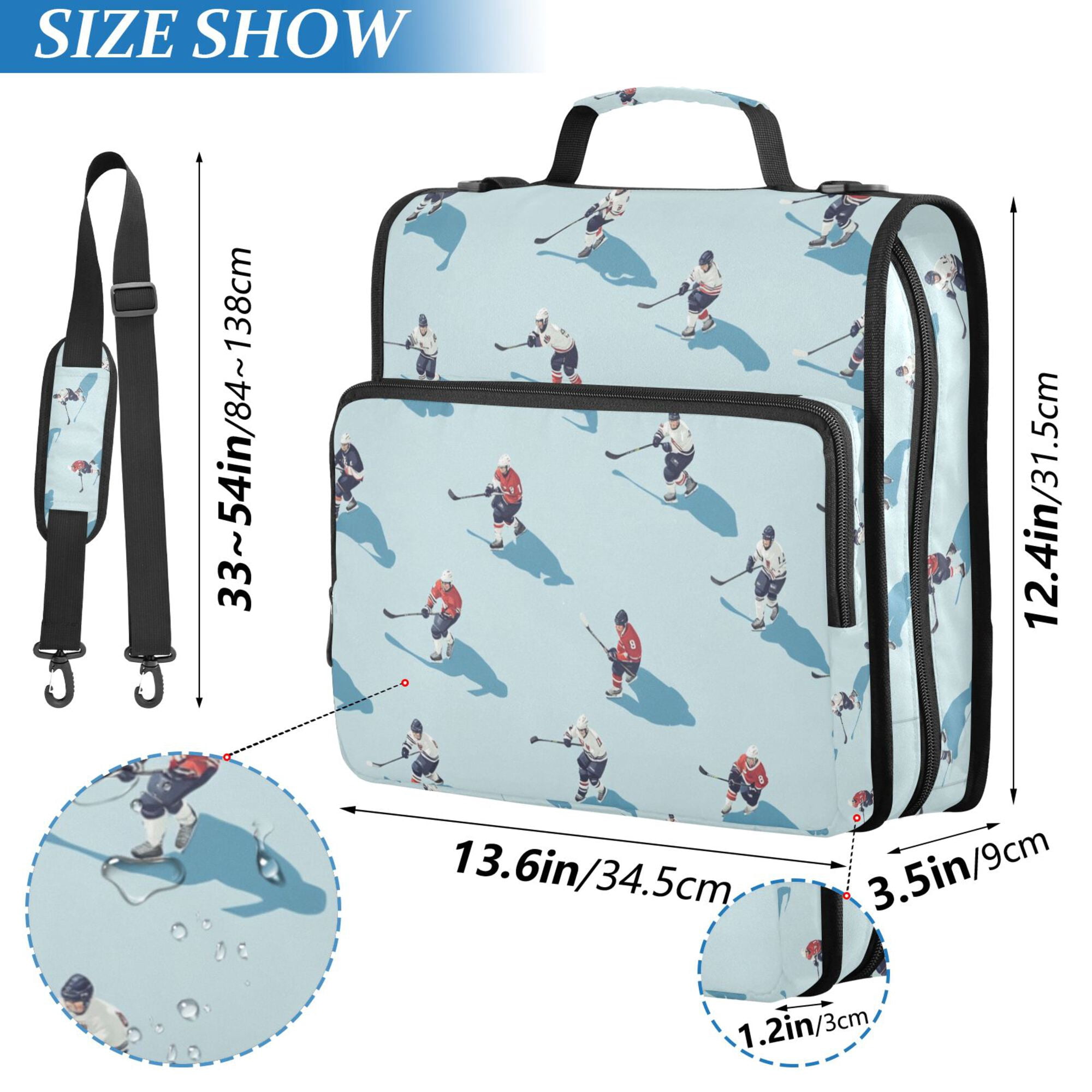 FORMRS Zipper Binder with Shoulder Strap 2-inch Ring 500 Sheet Capacity File Bag, Blue Ice Hockey