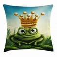 thumbnail image 1 of King Throw Pillow Cushion Cover, Frog Prince on Moss Stone with Crown Fairytale Inspired Cartoon Image, Decorative Square Accent Pillow Case, 18 X 18 Inches, Forest Green and Yellow, by Ambesonne, 1 of 2