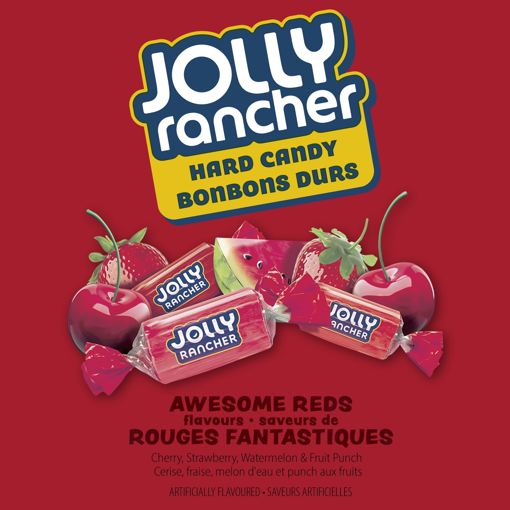 JOLLY RANCHER Bonbons durs rouges fantastiques, cerise, fraise, melon d’eau et punch aux fruits, 184 g