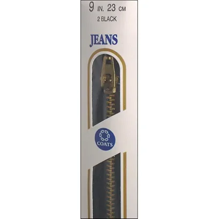 Coats Thread & Zippers F2709-002 Brass Jean Metal Zipper, 9", Black