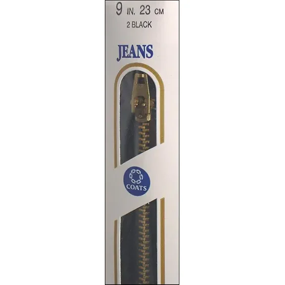 Coats Thread & Zippers F2709-002 Brass Jean Metal Zipper, 9", Black