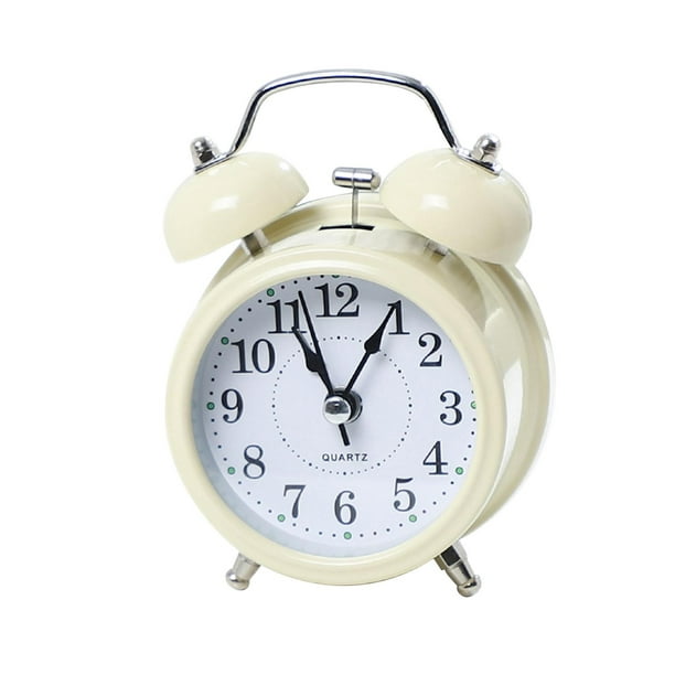 Reloj despertador clásico antiguo, silencioso, mecánico, con sonido fuerte para escritorio. Beige