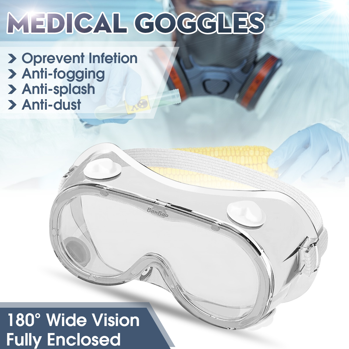 2pcs Disposable Medical Safety Goggles Glasses Eye Protection Work Lab