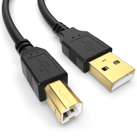Sinoacc USB A to USB B 2.0 Printer Cable, High Speed Printer to USB Cable Cord, Gold-Plated Connectors, Black, 5Ft
