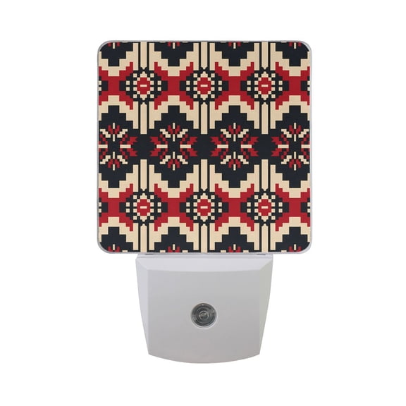 Geometric Pixel Print Night Light 2 Pack LED Nightlight Plug into Wall Dusk to Dawn Sensor Soft White
