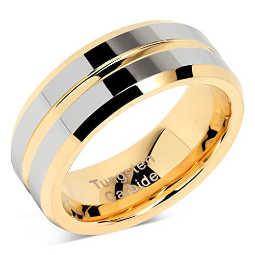 probleem markering voormalig Tungsten Rings for Mens Wedding Bands Gold Silver Two Tone Grooved Center  Line Size 6-16 (Tungsten, 16) - Walmart.com