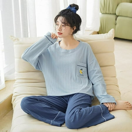 

QWZNDZGR Spring Autumn Polyester Cartoon Girls Cheap Pajama Sets Women Pyjamas Plaid Sleepwear Pijama Mujer Homewear Clothing Nightwear