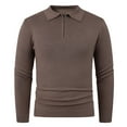 thumbnail image 3 of ZCFZJW Mens Knit Polo Sweater Casual Long Sleeve Quarter Zip up Striped Cable Knitted Pullover Sweater Classic Basic Collared Golf Shirts Coffee M, 3 of 9