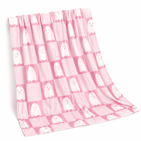 FURMORA Pink Halloween Throw Blanket 39X29",Ghost Flannel Sofa Wrap,Funny Pumpkin Bat Bedspread,Festive Horror Collectible,Lightweight Cozy Decor Ghost Blanket
