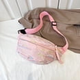 thumbnail image 2 of AZXY Sling Crossbody Bag, Pink Lightweight Fabric Fanny Pack with Adjustable Strap, Casual Embroidered Waist Bag for Travel Daily Use, 2 of 7