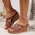 thumbnail image 7 of Rokment Cork Footbed Wedges Slip on Dressy Sandals for Women Ladies Fashion Casual Leather Open Toe Platform Chunky Heeled Beach Summer Dress Slides Shoes Brown Size 9, 7 of 7