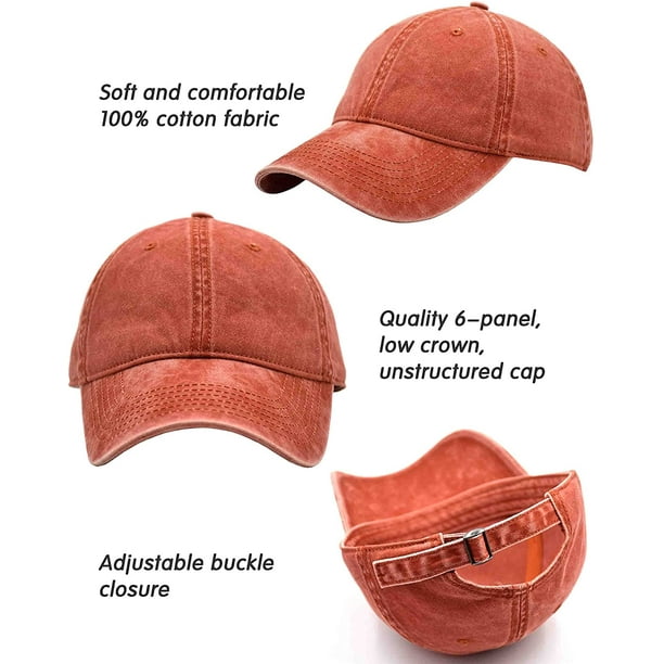 2pcs Vintage Cotton Washed Adjustable Baseball Caps Men and Women,  Unstructured Low Profile Plain Classic Retro Dad Hat(Black-orange ) 