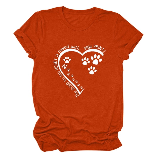 Meichang T-Shirts de la Saint-Valentin pour Femmes Hauts Mignons Imprimé Cœur Vacances Col Rond Hauts Décontractés Manches Courtes Cadeaux T-Shirts Blouses Liquidation de Printemps