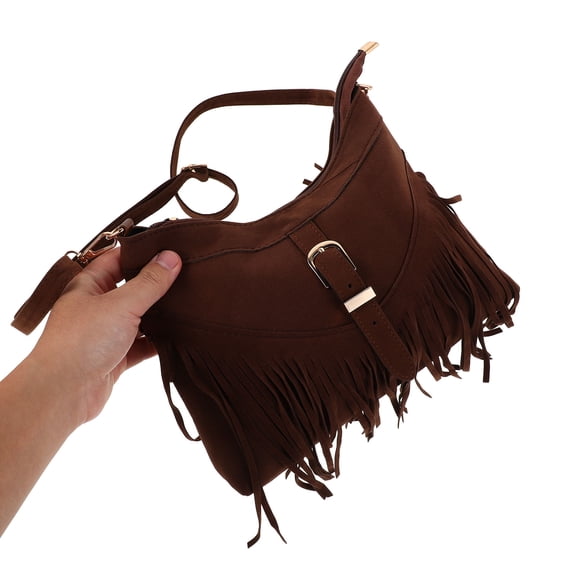 ELAYARD Boho Style Suede Crossbody Bag with Fringe Lightweight Woven Purse for Travel, Daily Use and Casual Outings