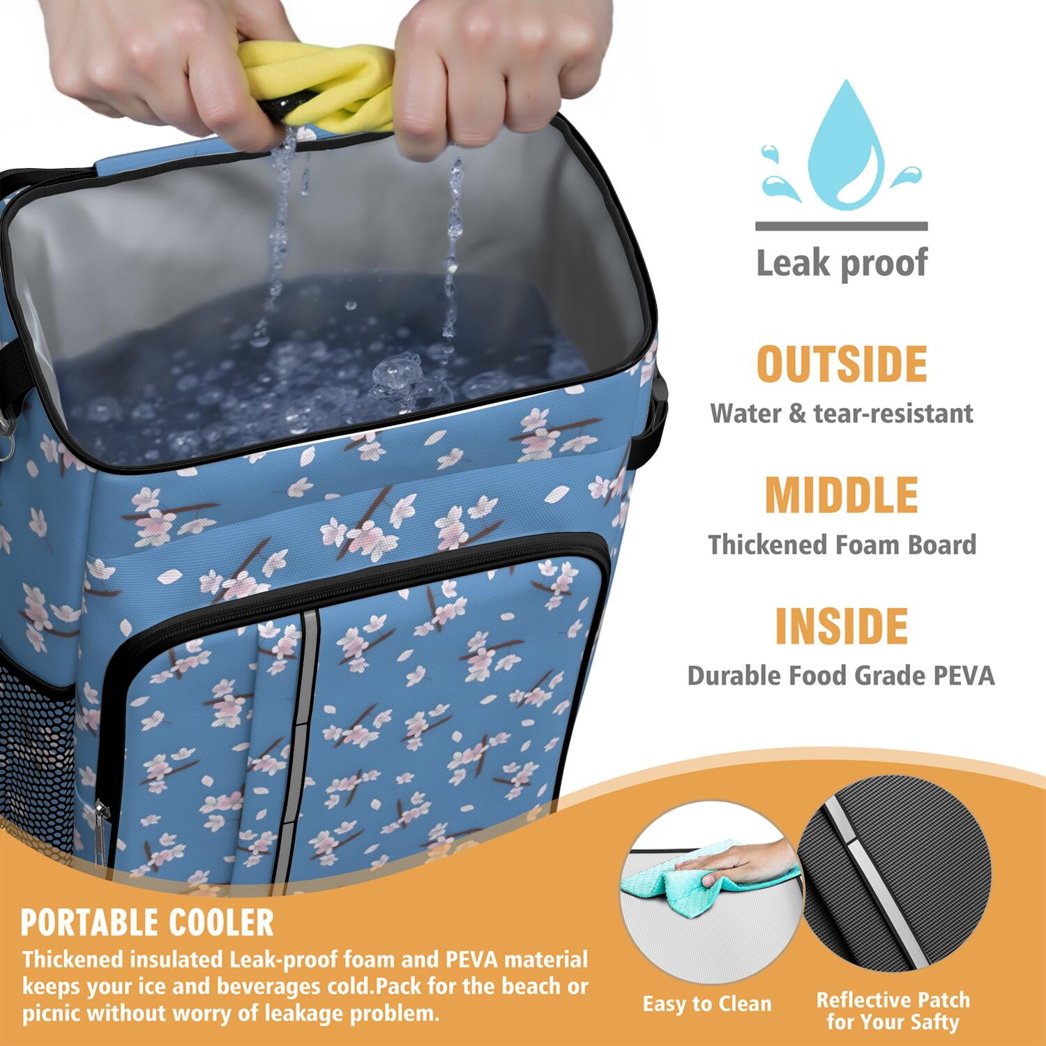 Travel Cooler Bag - Pioneer Flower Floral Print Pattern Camping Beer Cooler Backpack with Bottle Opener- Waterproof Insulated Picnic Backpacks - Cooler Bag for Beach
