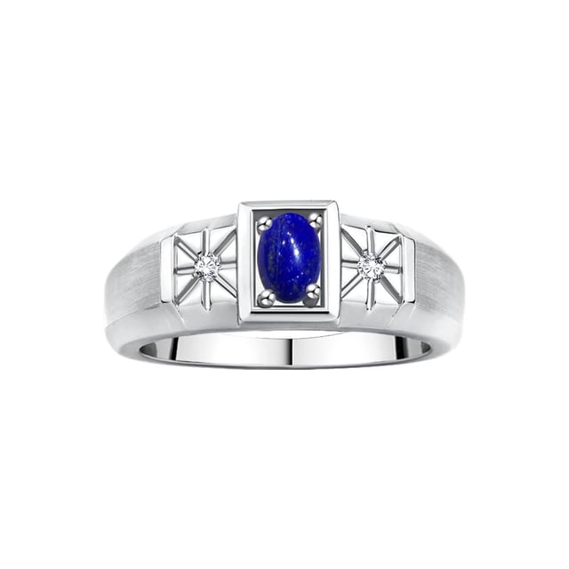 RYLOS Men's Rings Sterling Silver Classic 6X4MM Oval Gemstone & Diamond Ring Lapis September Birthstone Rings For Men, Silver Rings, Size 13