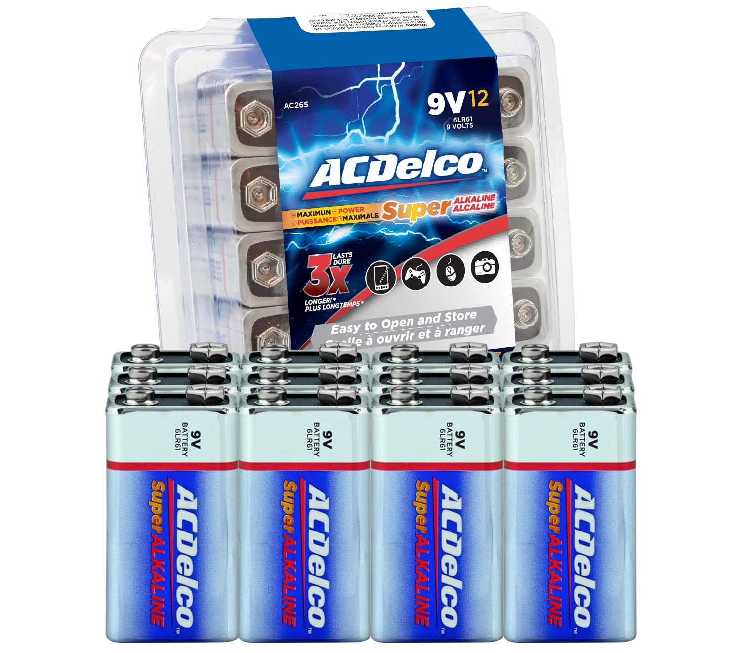 Wanten Onbelangrijk Roei uit ACDelco 9V Batteries, Super Alkaline 9-Volt Battery, 12-Count - Walmart.com