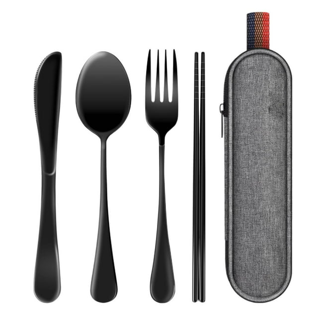 Reusable Travel Utensils Set with Case, Premium Stainless Steel Flatware, Portable Silverware for Lunch, Camping, Picnic, Travel Fork and Spoon Set, To Go Utensils, Dishwasher Safe