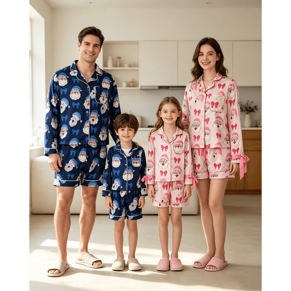 Christmas Family Pajamas Matching Set Santa Claus Print Tops and Shorts