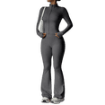 thumbnail image 2 of LNZGNM Two Piece Outfits for Women Comfy Autumn Home Lounge Zip up Mock Neck Tops and Flared Leg Pants with Pockets Lounge Sets, (M), 2 of 8