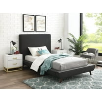 Loft Lyfe Jessie Classic Platform Bed Linen Upholstery Twin Size, Charcoal Finish Headboard