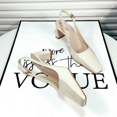 

6901 Creamy-white Small Fresh Patent Leather Simple Classy High Heels Female Word with Chunky Heel 2024 Closed Toe Cool