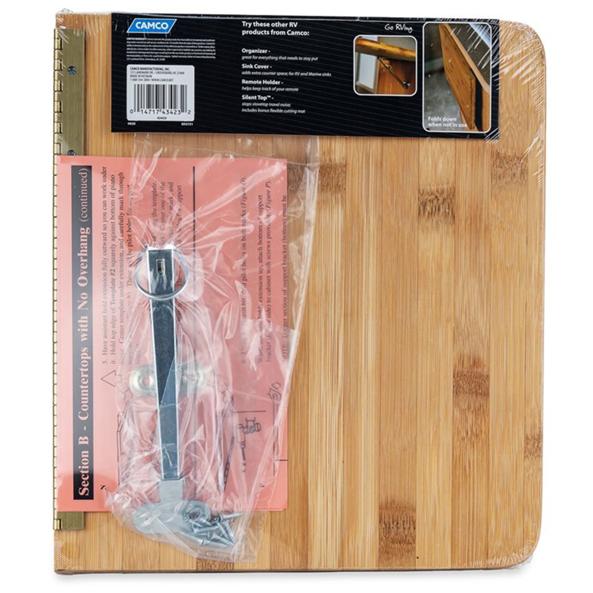 Camco Bamboo Accents Camper/RV Countertop Extension | Designed with Food-Safe Bamboo & Adds 12 Extra Inches of Countertop Space | Mounts with Metal Drop-Leaf Table Brace (43423)