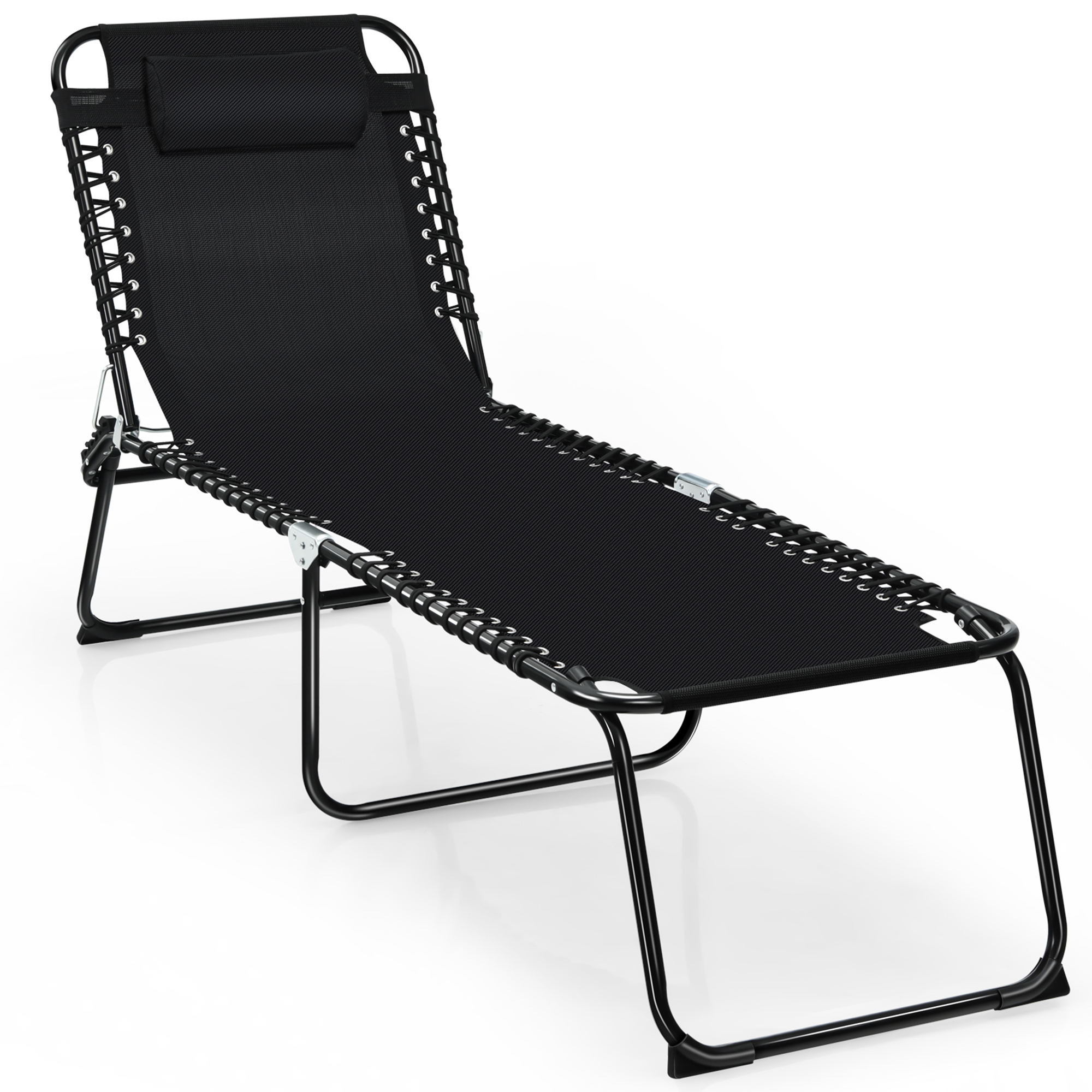 Gymax Folding Beach Lounger Chaise Lounge Chair w/ Pillow 4-Level Backrest Black - image 5 of 10