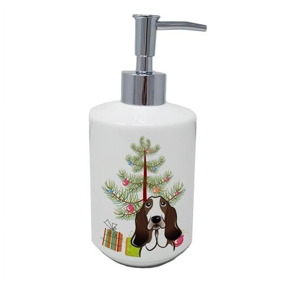 7 x 3.5 in. Unisex Christmas Tree & Basset Hound Ceramic Soap Dispenser