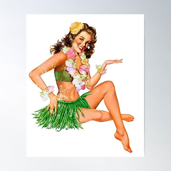 Vintage Hawaiian Hula Girl Poster Wall Art, Modern Wall Decor For Living Room Bedroom, 16x24 UNFRAMED