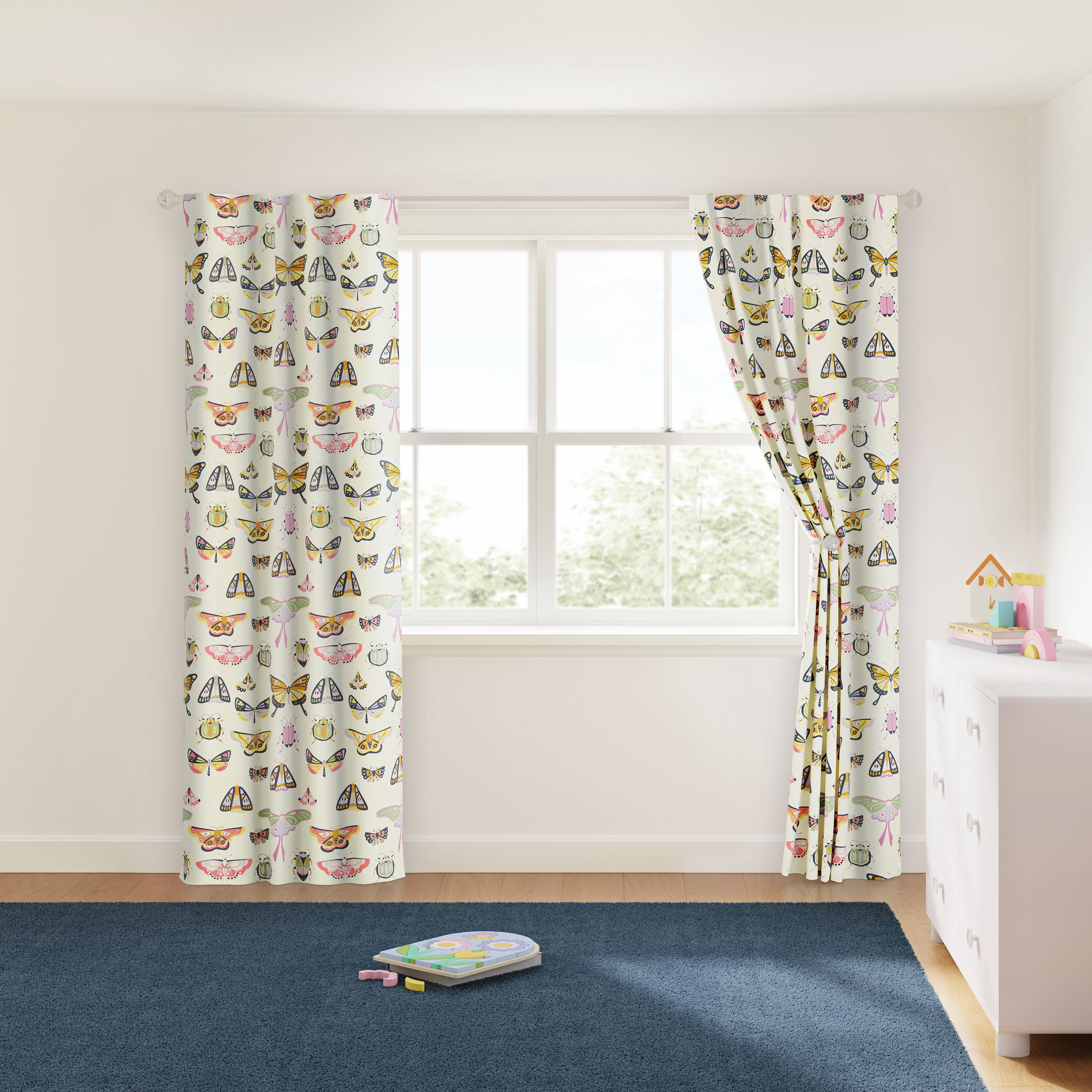 Mainstays Kids Multicolor Butterfly Printed Blackout Rod Pocket with Back Tabs Single Curtain Panel, Set of 1, 38" W x 95" L