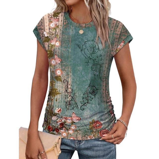 Camiseta SAMPEEL para mujer, holgada, manga corta, verde, 2XL