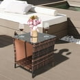 thumbnail image 6 of BOBOKY Outdoor Wicker Side Table Patio Side Tables for Outside, Tempered Glass Top Wicker Table with Storage End Table for Balcony Porch Deck, 17.8"D x 20"W x 17.8"H,Brown, 6 of 7