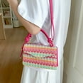 thumbnail image 6 of Mini Straw Woven Crossbody Shoulder Bag | Contrast Color Striped Handbag | Waterproof Lightweight Plastic Purse | Spacious Organizer | 23x13x5cm | Light Blue Purple Pink Khaki, 6 of 6