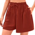 thumbnail image 2 of Hontri Womens Shorts Womens Shorts 2025 Summer Drawstring Ruffle Elastic High Waist Solid Color Casual Beach Shorts with Pockets Shorts for Women, 2 of 6