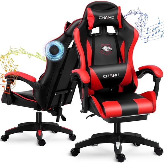 Gaming Chair, Brochao Ergonomic Office Gaming Chair Computer Racing Chair with Footrest Lumbar Support Headrest and Bluetooth Speakers for adults, Red