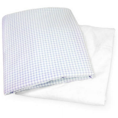 Seed Sprout Basics 2-Pack Crib and Toddler Sheet Sets, Blue Gingham and Solid White