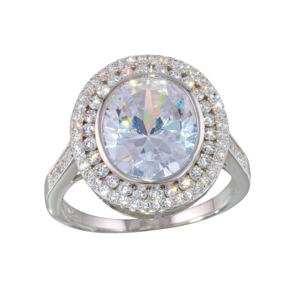 High Polished Rhodium Plated 925 Sterling Silver Round Clear Cubic Zirconia Ring White Female Size 7