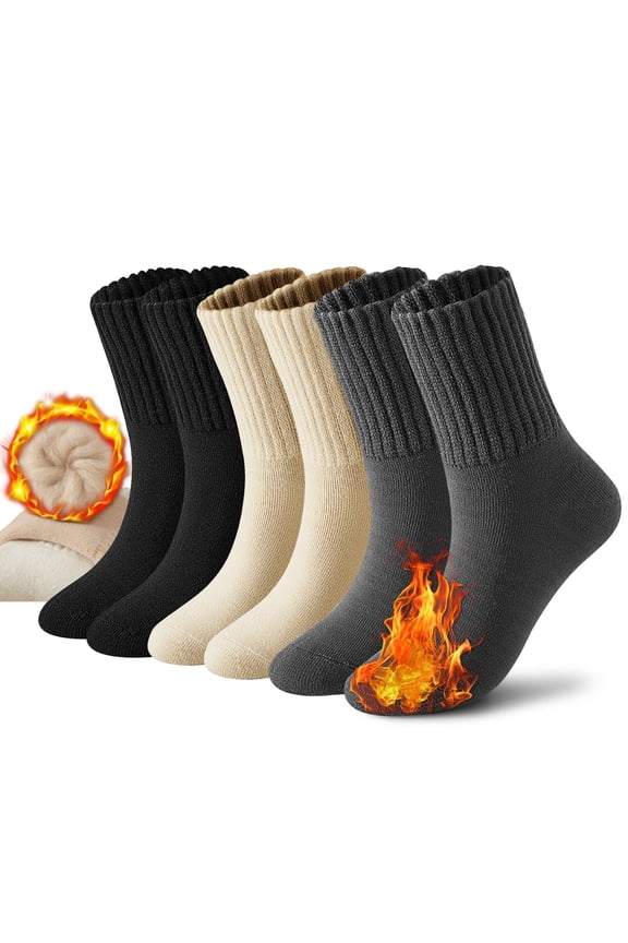 Boot Socks for Women Winter Solid Thick Crew Socks Warm Wool Thermal Socks, 3Pairs