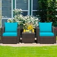 thumbnail image 2 of Costway 3PCS Patio Rattan Furniture Set Conversation Sofa Cushioned Turquoise, 2 of 11