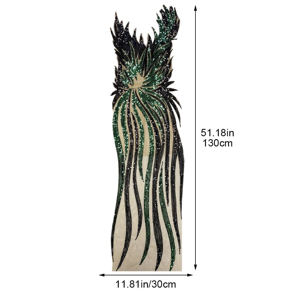 Hzzsbu Sequin Embroidery Appliques Fabric Apparel Decoration Evening Dress Striped Angle Embroidered Sequin Long Material