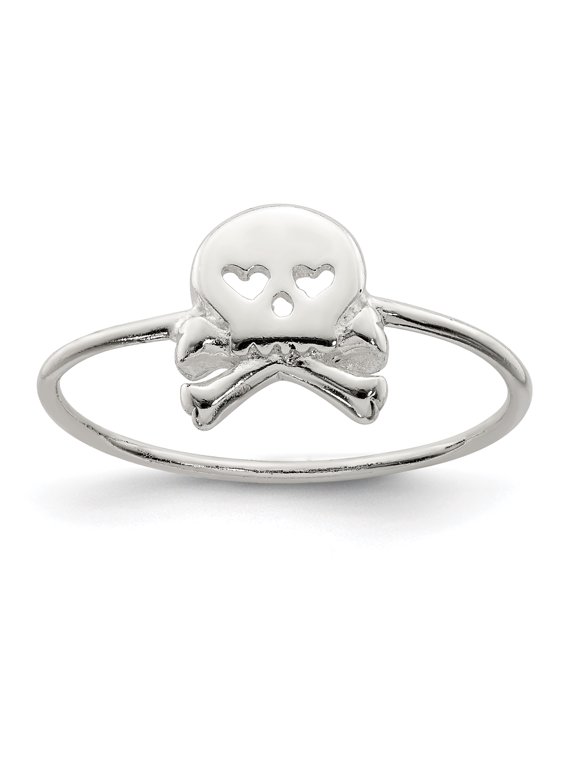 Sterling Silver Polished Skull & Crossbones Ring Size 6