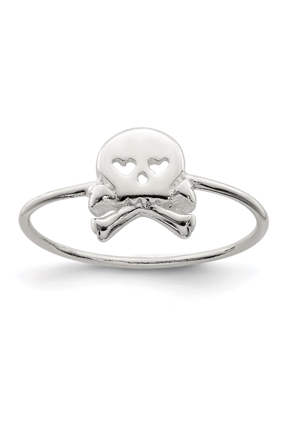 Sterling Silver Polished Skull & Crossbones Ring Size 6