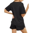 thumbnail image 4 of Hanerdun Women Solid Loungewear Pajamas Set Female 2 Pieces Short Sleeve Nightwear Sleepwear PJ Sets Black L, 4 of 5